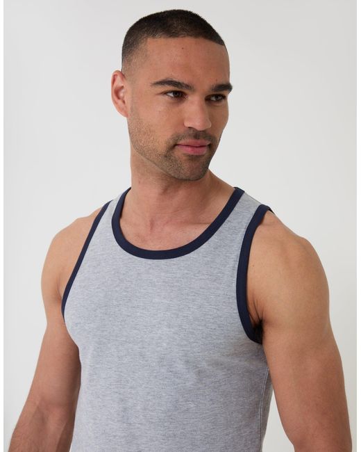 Threadbare Blue Cotton Ringer Vest for men