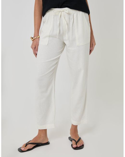 Threadbare White Linen Blend Drawstring Trousers