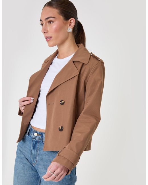 Threadbare Blue Double Breasted Cropped Trench Coat