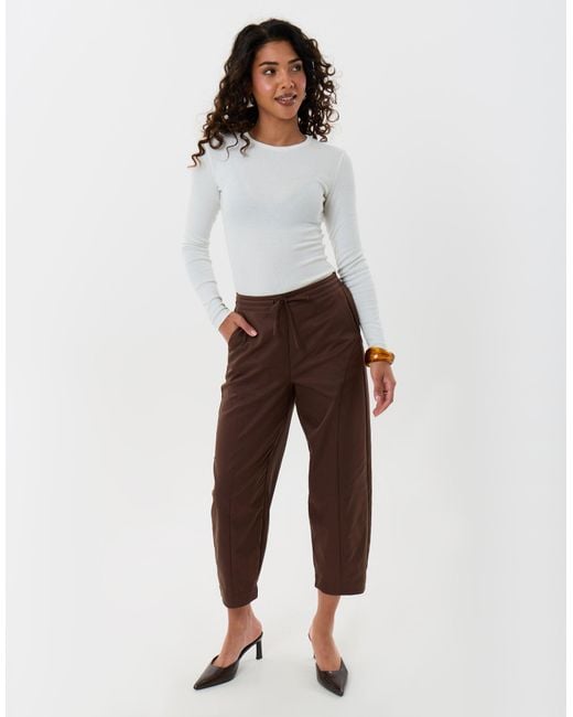 Threadbare Brown Petite Curved Seam Barrel Leg Trousers