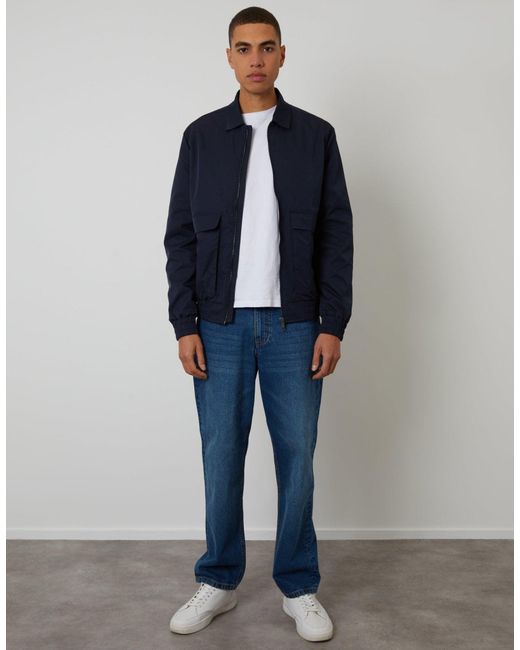 Threadbare Blue Showerproof Patch Pocket Zip Up Collared Jacket for men