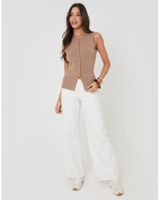 Threadbare Brown Crew Neck Compact Knit Vest