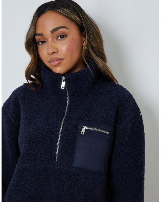 Threadbare Blue Half Zip Borg Fleece