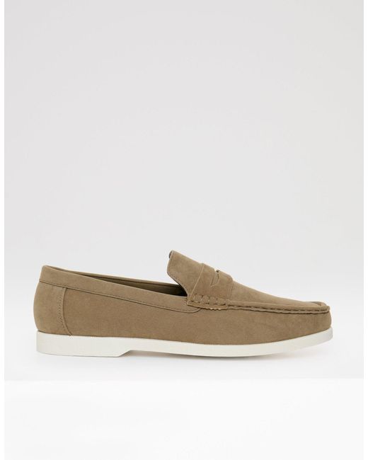 Threadbare White Faux Suede Penny Loafers for men
