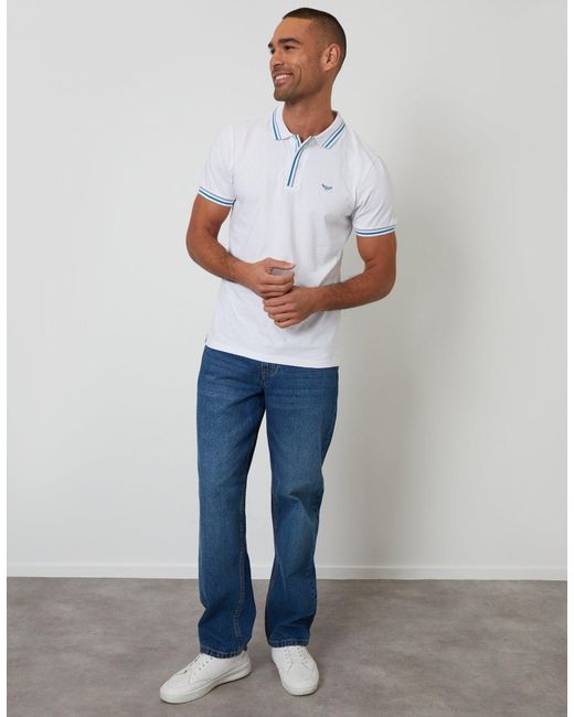 Threadbare White Contrast Tipping Hidden Placket Polo Shirt for men