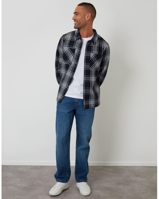 Threadbare Blue Waffle Textured Shacket for men