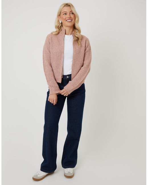 Threadbare Natural Zip Through Knitted Bomber