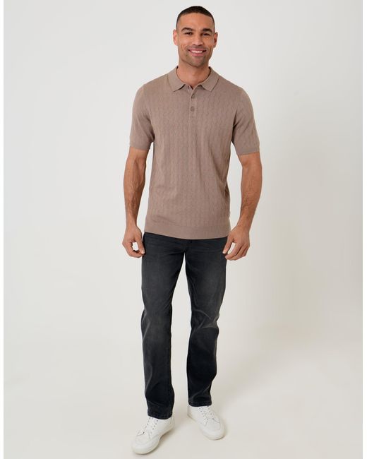 Threadbare Gray Zig Zag Stitch Knitted Polo for men