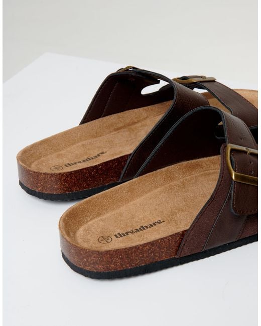 Threadbare Natural Slip On Two Buckle Strap Sandals for men