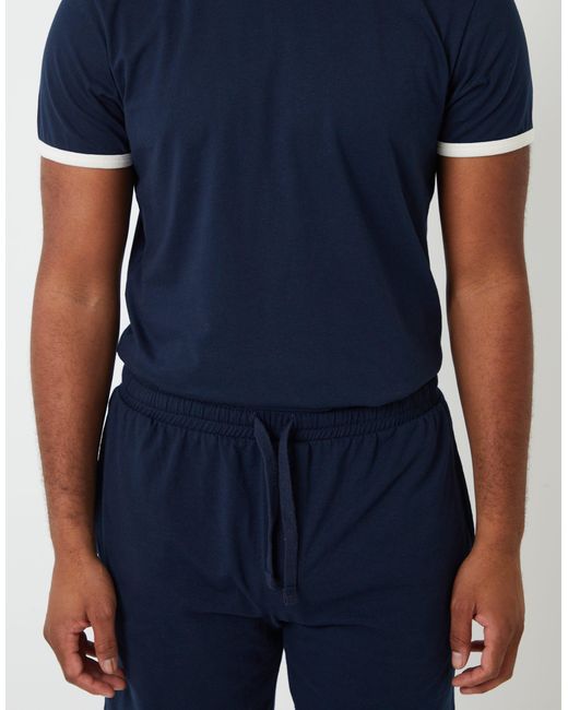Threadbare Blue Contrast Binding Short Lounge Set for men