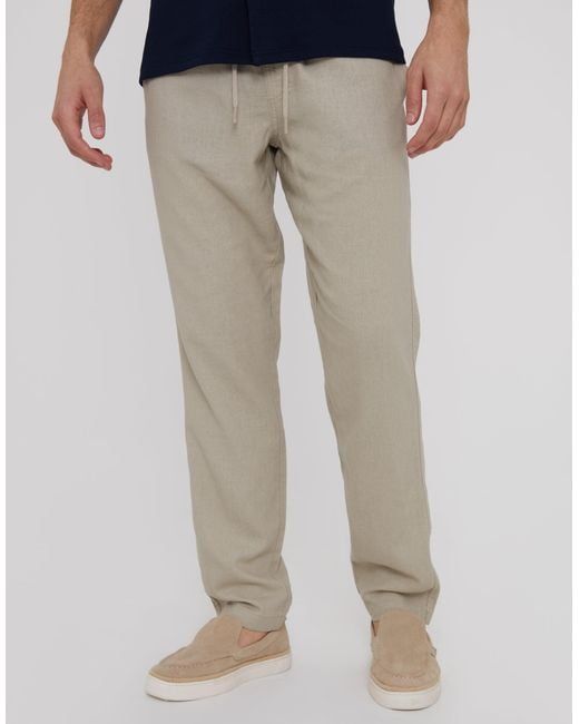 Threadbare Gray Linen Blend Drawcord Trousers for men