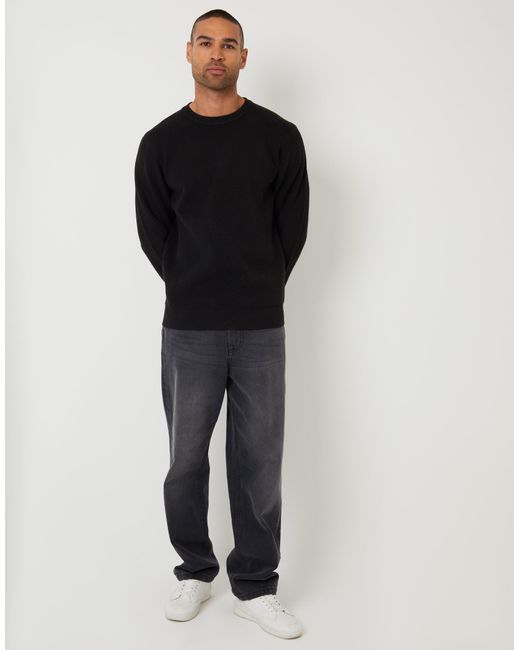 Threadbare Black Rib Knit Crew Neck Jumper for men
