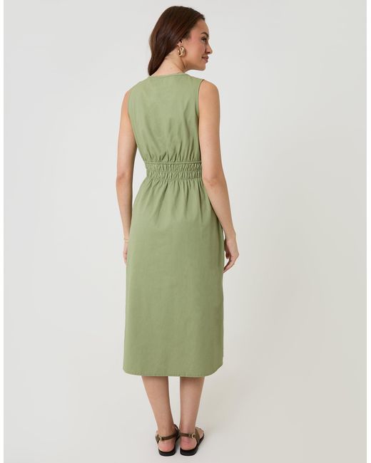 Threadbare Green Ruched Waist Denim Midi Dress