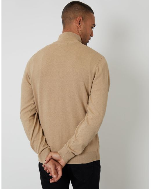 Threadbare Natural Mini Cable Knit Quarter Zip Jumper for men