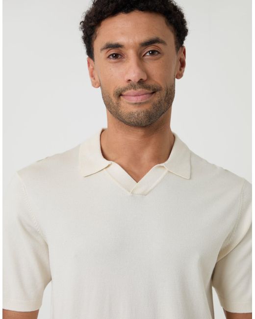 Threadbare White Knitted Trophy Neck Polo for men
