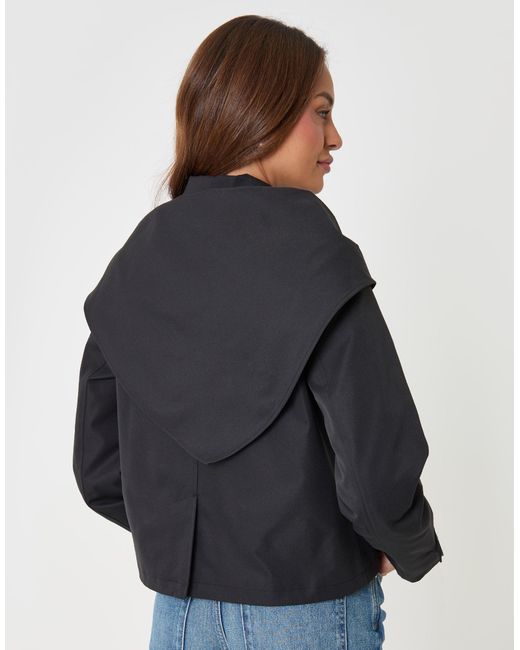 Threadbare Blue Scarf Detail Cropped Trench Coat