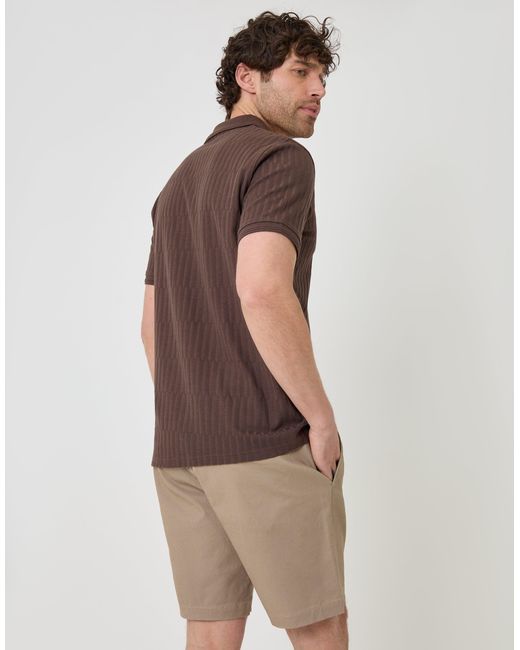 Threadbare Brown Textured Cotton Polo Shirt for men