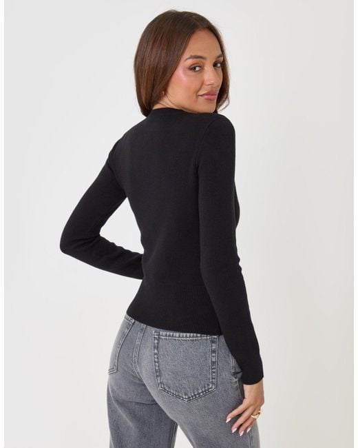 Threadbare Black Crew Neck Compact Knitted Cardigan