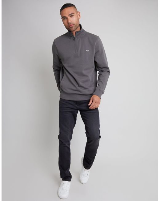 Threadbare Gray Quarter Zip Sweatshirt for men