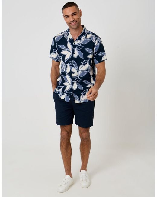 Threadbare Blue Leaf Print Short Sleeve Shirt for men