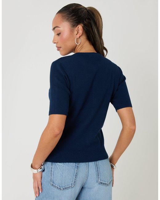 Threadbare Blue Jacquard Knit Short Sleeve Cardigan