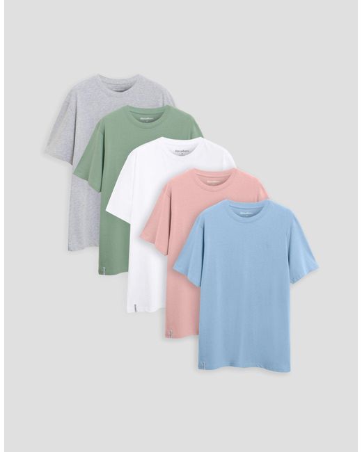 Threadbare Blue 5 Pack Assorted Cotton Crew Neck T-Shirts for men
