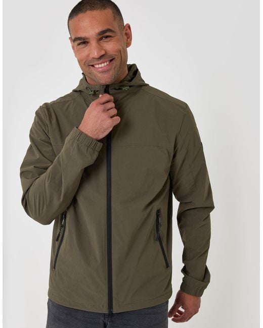 Threadbare Green Showerproof Ripstop Hooded Jacket for men