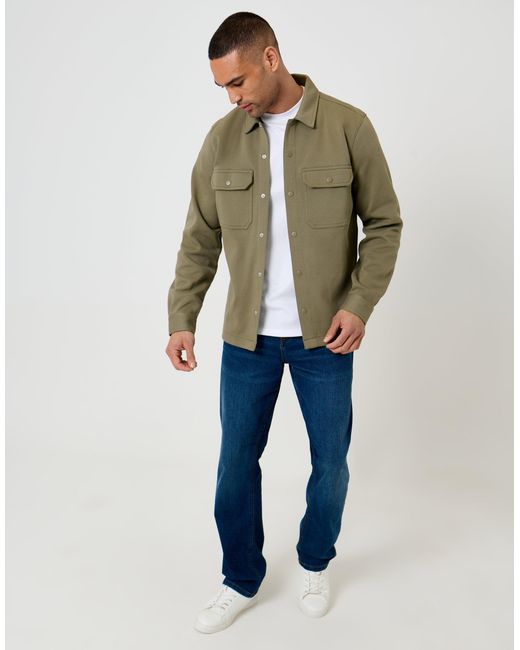 Threadbare Green Pique Popper Fastening Shacket for men