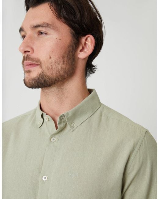 Threadbare Green Long Sleeve Linen Blend Shirt for men