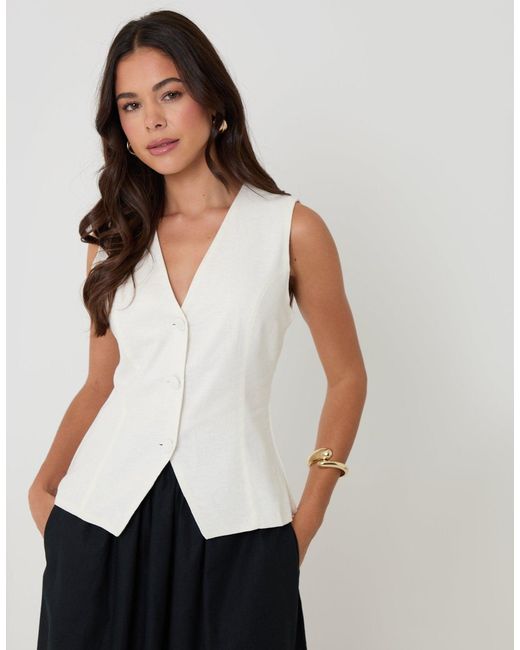 Threadbare White Linen Blend V-Neck Waistcoat
