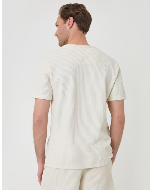 Threadbare White Textured Rib Cotton Crew Neck T-Shirt for men