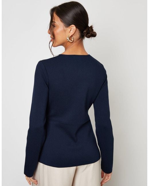 Threadbare Blue Cinched Knitted Button Up Cardigan