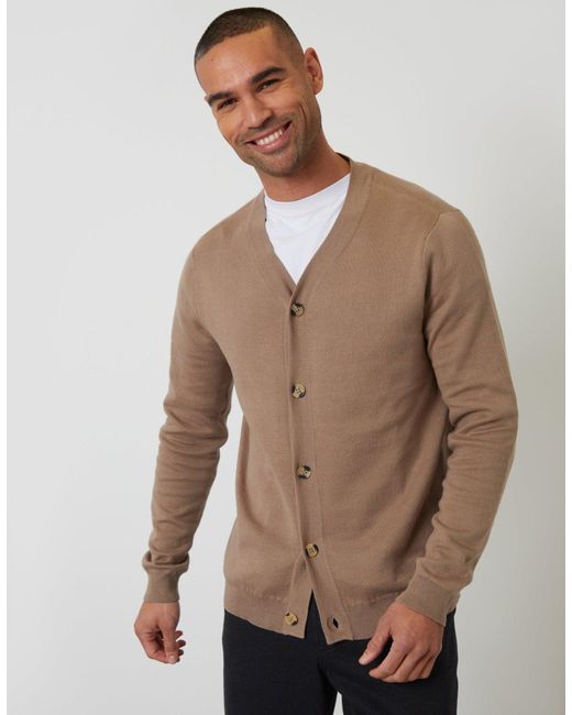 Threadbare Brown Button Up Knitted Cardigan for men