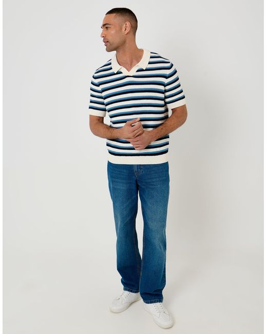 Threadbare Blue Textured Knitted Trophy Neck Polo for men