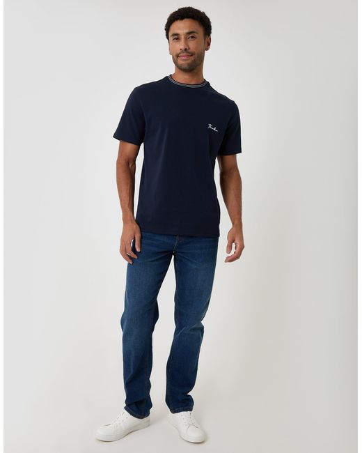 Threadbare Blue Cotton Crew Neck Script T-Shirt for men