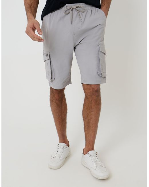 Threadbare Gray Elasticated Waist Stretch Cargo Shorts for men