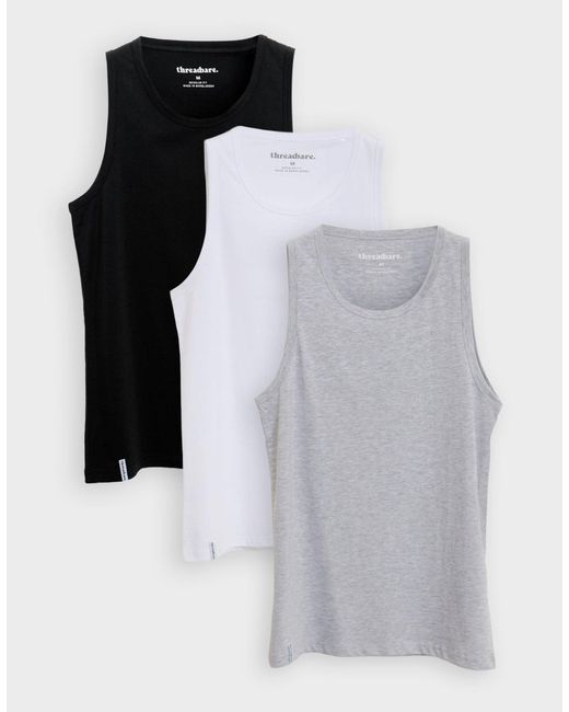 Threadbare Multicolor 3 Pack Assorted Cotton Crew Neck Vests for men