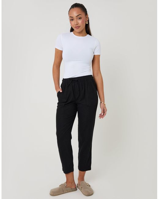 Threadbare White Petite Linen Blend Drawstring Trousers