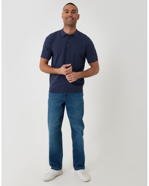 Threadbare Blue Moss Stitch Knitted Polo for men