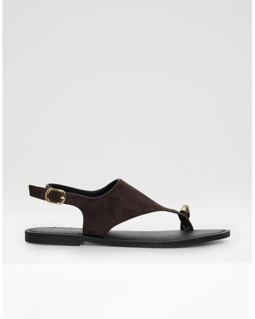Threadbare Black T-Strap Toe Loop Sandals