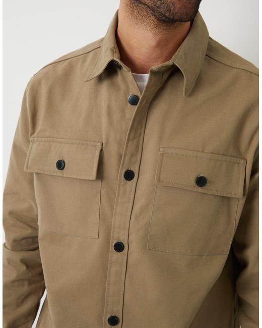 Threadbare Natural Relaxed Fit Cotton Twill Button Up Shacket for men