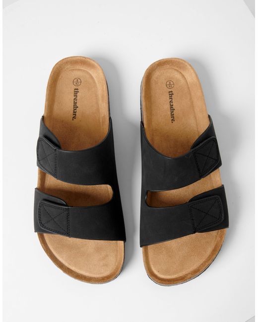 Threadbare Black Faux Suede Two Strap Sandals for men