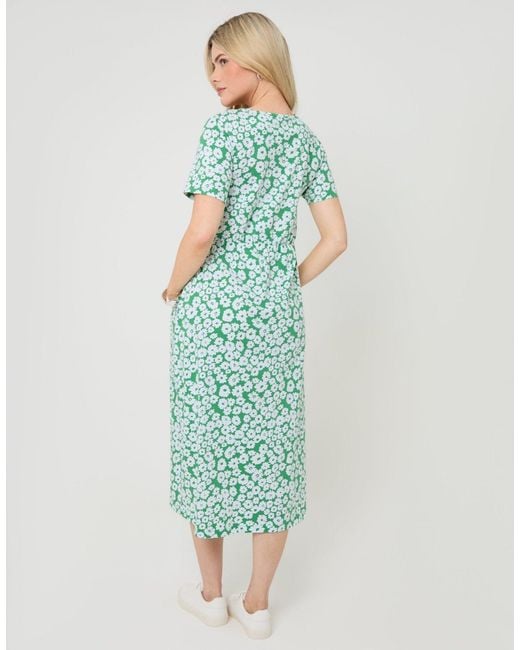 Threadbare Green Pure Cotton Midi Smock Dress With Pockets