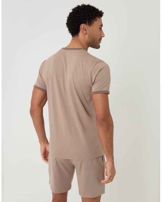 Threadbare Natural Contrast Binding Short Lounge Set for men