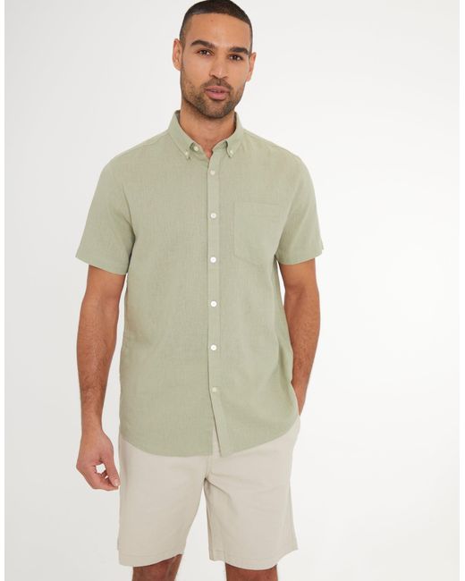 Threadbare Green Short Sleeve Linen Blend Shirt for men