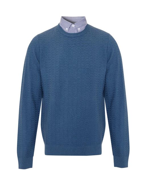 Threadbare Blue Mock Shirt Textured Knitted Jumper for men