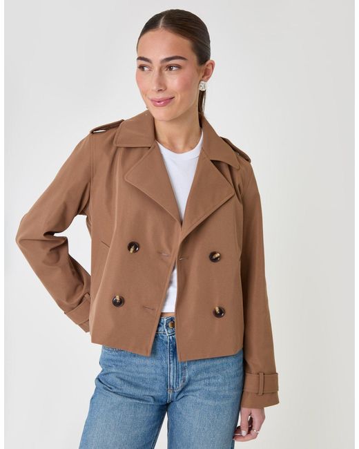 Threadbare Blue Double Breasted Cropped Trench Coat