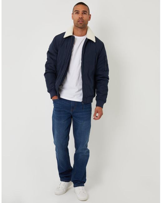 Threadbare Blue Borg Collar Bomber Jacket for men