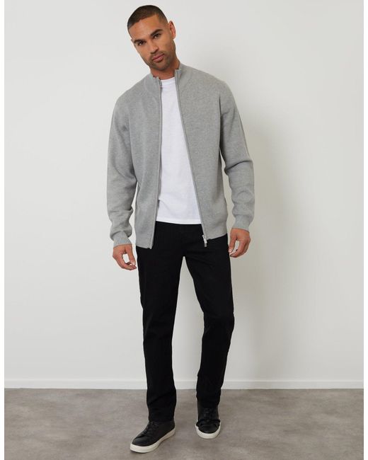 Threadbare Gray Zip-Through Funnel Neck Knitted Cardigan for men