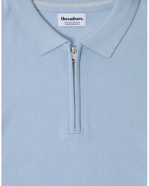 Threadbare White Quarter Zip Knitted Polo for men